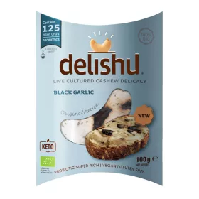   Delishu vegán, kesudióból készült  friss sajt jellegű készítmény fekete fokhagymával 100 g
