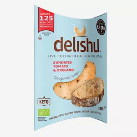   Delishu vegán, kesudióból készült  friss sajt jellegű készítmény szárított paradicsom és oreganó 100 g