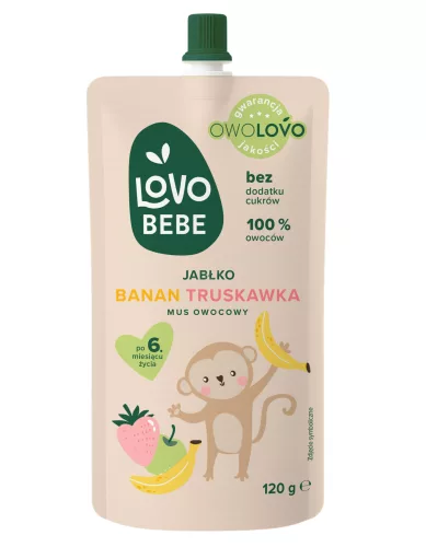 Lovo Bebe gyümölcspüré 6 hónapos kortól alma-eper-banán 120 g