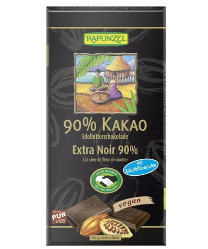 BIO Keserűcsokoládé 90%-os 80g Rapunzel kókuszvirágcukorral