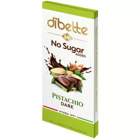  Dibette NAS pisztácia ízű krémmel töltött étcsokoládé hozzáadott cukor nélkül maltittal 52% kakaó 80g