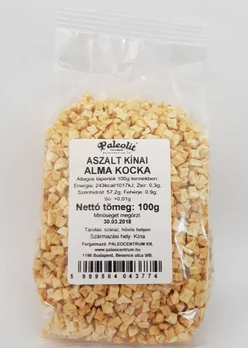Paleolit Aszalt alma kocka 100g cukormentes, kínai 7x7mm