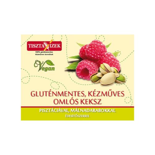 Tiszta Ízek gluténmentes omlós keksz pisztáciával és málnadarabokkal, édesítőszerrel 180 g
