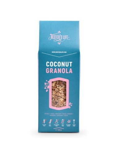 Hester's Life vegán, gluténmentes, hozzáadott cukormentes kókuszos granola 320g