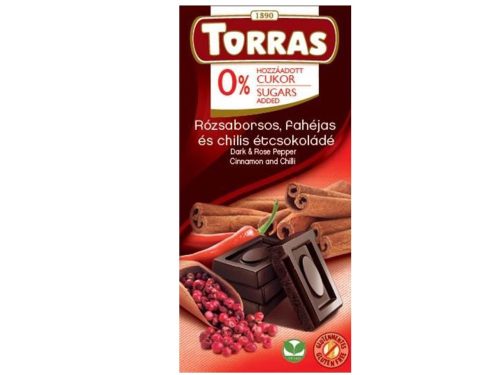 Torras rózsaborsos, fahéjas és chilis étcsokoládé hozzáadott cukor nélkül 75 g