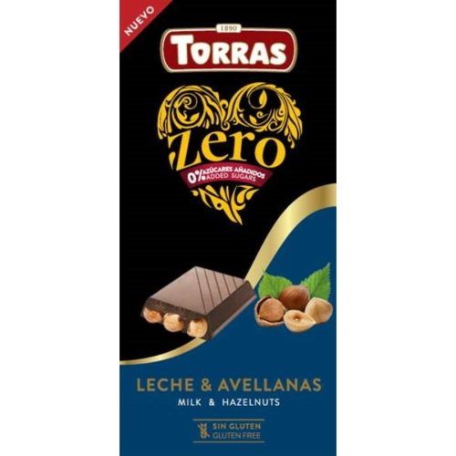 Torras Zero gluténmentes tejcsokoládé - egész mogyoróval 150 g