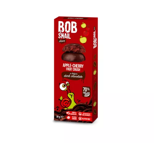 Bob Snail gyümölcs snack étcsokoládéban alma-meggy 30 g