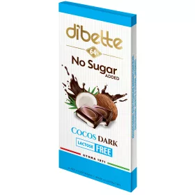   Dibette NAS kókusz ízű krémmel töltött étcsokoládé hozzáadott cukor nélkül 80g laktózmentes, maltittal, 52% kakaó