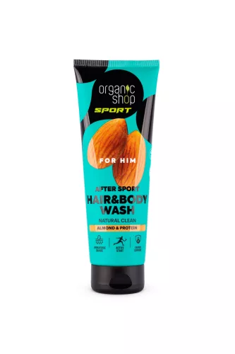 Organic Shop sportolás utáni sampon és tusfürdő mandulával és fehérjével 200 ml