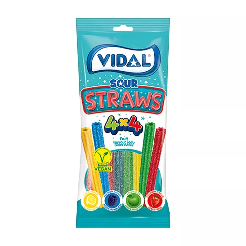 Vidal gumicukor sour straws 4 íz x 4 szín 90 g