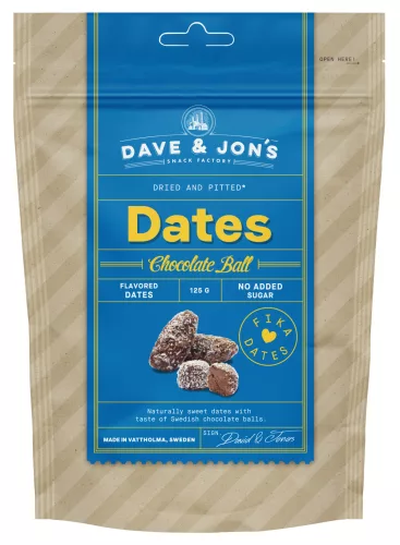 Dave & Jon's dates chocolate ball mag nélküli ízesített datolya kókuszos csokigolyó ízben, hozzáadott cukor nélkül 125 g