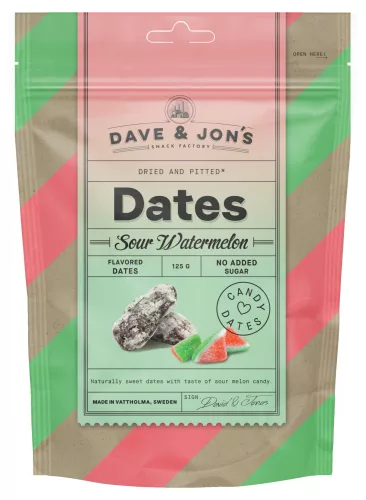 Dave & Jon's dates sour watermelon mag nélküli ízesített datolya görögdinnye ízben, hozzáadott cukor nélkül 125 g