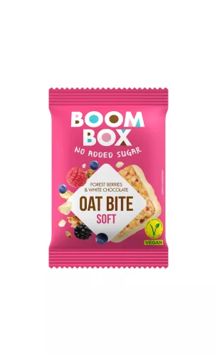 Boom box vegán cukormentes zabfalat erdei gyümölcs és fehér csokoládé lágy 20 g