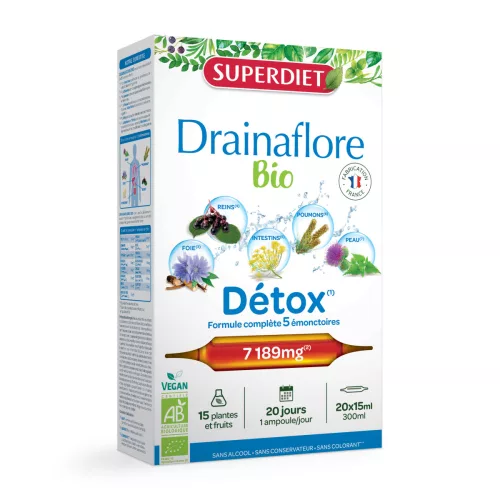 Superdiet drainaflore détox - a méregtelenítés komplex támogatására vegán ampulla 20x15ml 300 ml